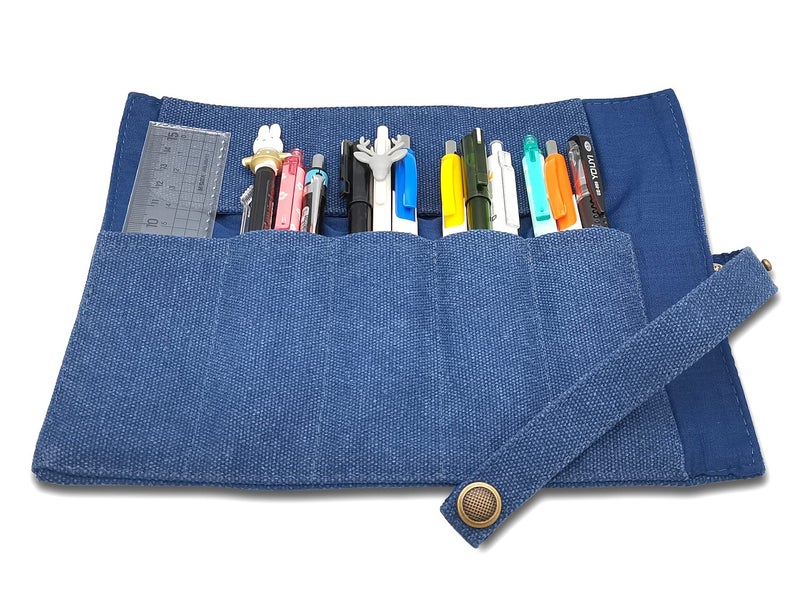 Funny live Pure Color Pen Pencil Wrap Pencils Roll Holder,Simple Retro Style Pen Pouch Bag Coloring Pencils Organizer Holder Colored Pen Paint Brush Storage Pouch (Blue) - Image 4